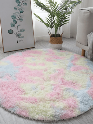 Fluffy & Shaggy Round Flossy Shaggy Fur Area Rug rainbow