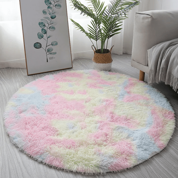 Fluffy & Shaggy Round Flossy Shaggy Fur Area Rug rainbow Fluffy & Shaggy Round Flossy Shaggy Fur Area Rug rainbow