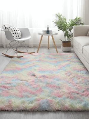 Fluffy & Shaggy Rectangular Rainbow Shaggy Fur Area Rug (2)