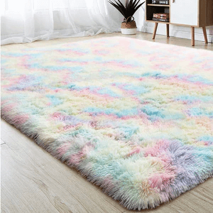 Fluffy & Shaggy Rectangular Rainbow Shaggy Fur Area Rug (2)